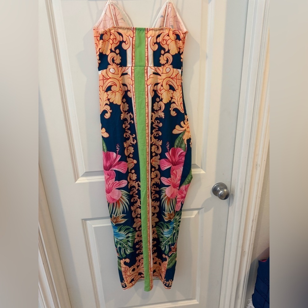 SHEIN Blue and Orange Halter Bodycon Dress - Picture 2 of 7